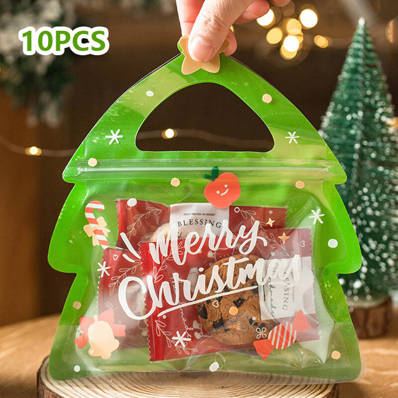 10 ks vianočných darčekových tašiek na cukríky, čokoládové sušienky, nugátové sušienky, balenie darčekových tašiek na stromček, Santa Claus, zipsové tašky