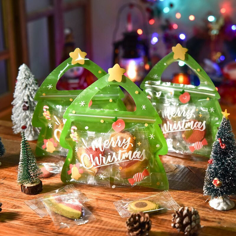 10 ks vianočných darčekových tašiek na cukríky, čokoládové sušienky, nugátové sušienky, balenie darčekových tašiek na stromček, Santa Claus, zipsové tašky
