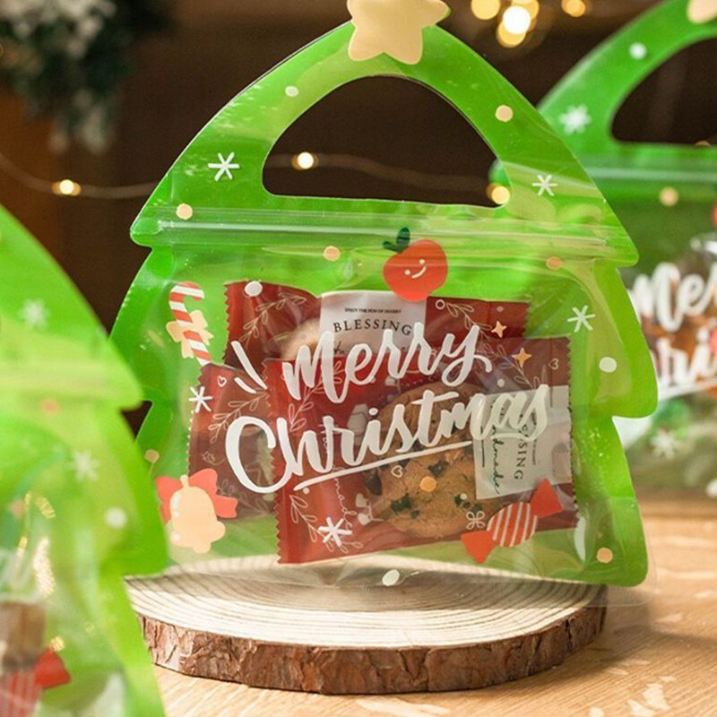 10 ks vianočných darčekových tašiek na cukríky, čokoládové sušienky, nugátové sušienky, balenie darčekových tašiek na stromček, Santa Claus, zipsové tašky