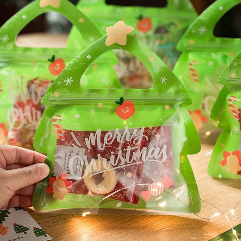 10 ks vianočných darčekových tašiek na cukríky, čokoládové sušienky, nugátové sušienky, balenie darčekových tašiek na stromček, Santa Claus, zipsové tašky