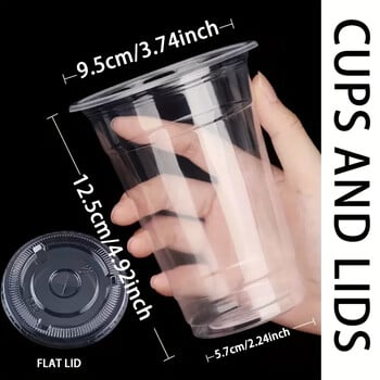 50 Σετ Πλαστικά κύπελλα 16 OZ με καπάκι Clear κύπελλα μιας χρήσης για πάρτι Παγωμένος καφές Smoothie Milkshake Κρύα ποτά