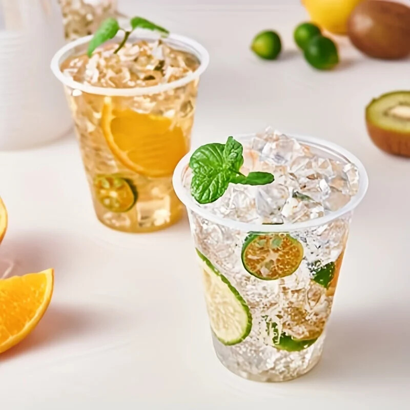 50 sád 16OZ plastových pohárov s viečkami, priehľadné jednorazové poháre na párty, ľadová káva, smoothie, mliečny kokteil, studené nápoje