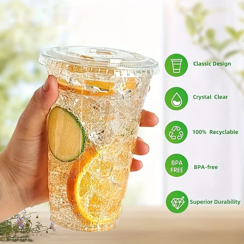 50 sád 16OZ plastových pohárov s viečkami, priehľadné jednorazové poháre na párty, ľadová káva, smoothie, mliečny kokteil, studené nápoje