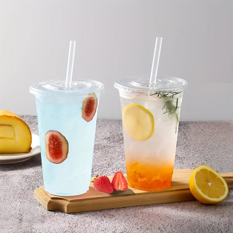 50 sád 16OZ plastových pohárov s viečkami, priehľadné jednorazové poháre na párty, ľadová káva, smoothie, mliečny kokteil, studené nápoje