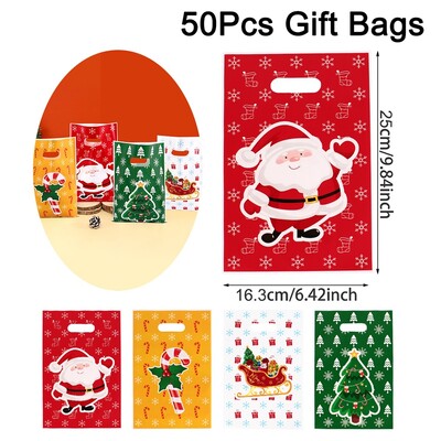 50 vnt Kalėdų Kalėdų Senelio saldainių krepšiai Kalėdų gėrybių sausainių maišeliai, skirti 2024 m. Kalėdų žiemos švenčių vakarėliui. Dovanos Naujieji Metai