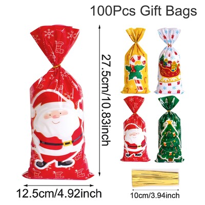 50 vnt Kalėdų Kalėdų Senelio saldainių krepšiai Kalėdų gėrybių sausainių maišeliai, skirti 2024 m. Kalėdų žiemos švenčių vakarėliui. Dovanos Naujieji Metai