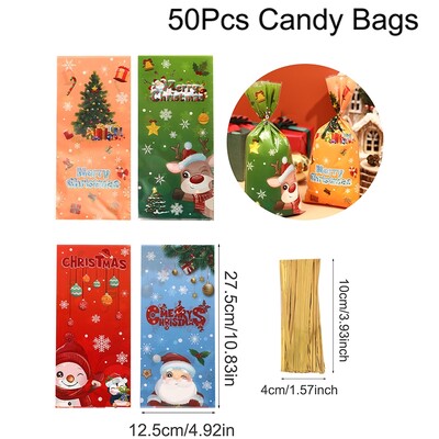 50 vnt Kalėdų Kalėdų Senelio saldainių krepšiai Kalėdų gėrybių sausainių maišeliai, skirti 2024 m. Kalėdų žiemos švenčių vakarėliui. Dovanos Naujieji Metai