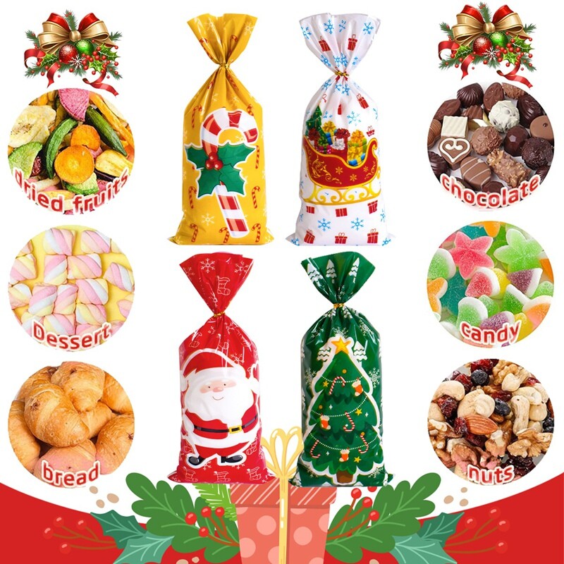 50 vnt Kalėdų Kalėdų Senelio saldainių krepšiai Kalėdų gėrybių sausainių maišeliai, skirti 2024 m. Kalėdų žiemos švenčių vakarėliui. Dovanos Naujieji Metai