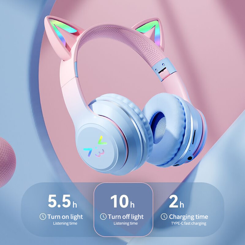 Headset Cat's Ears RGB Light Smile Face TWS Headset Gradient Nové slúchadlá Ružové slúchadlá pre dievčatká Darček vhodný pre akýkoľvek telefón