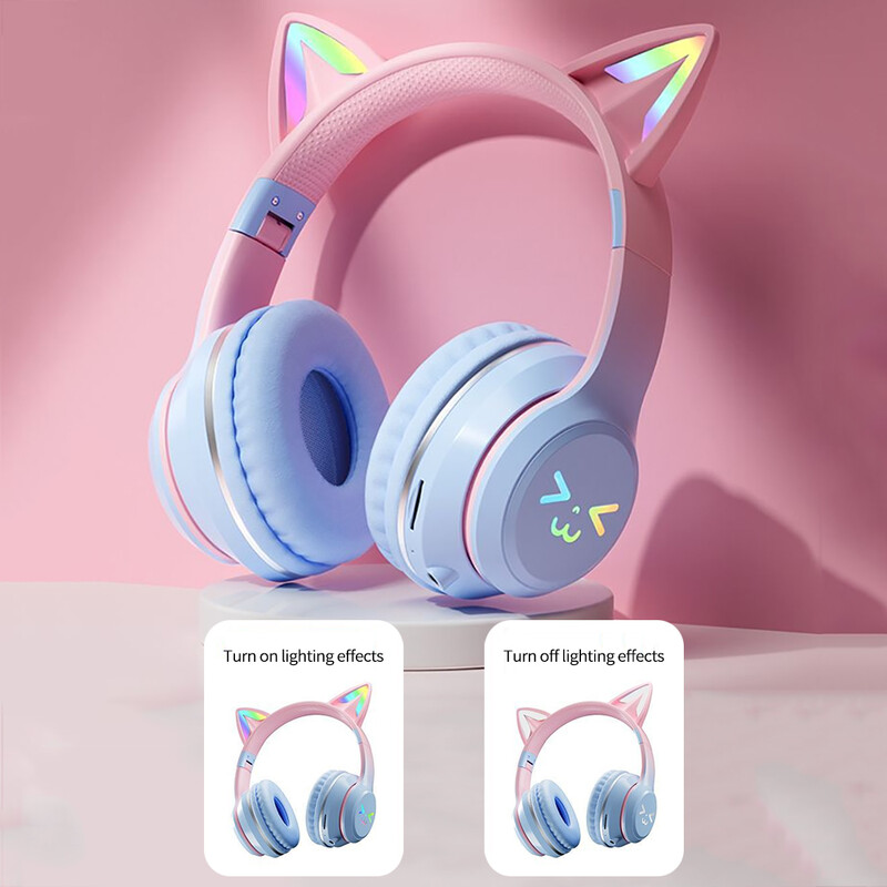 Headset Cat's Ears RGB Light Smile Face TWS Headset Gradient Nové slúchadlá Ružové slúchadlá pre dievčatká Darček vhodný pre akýkoľvek telefón