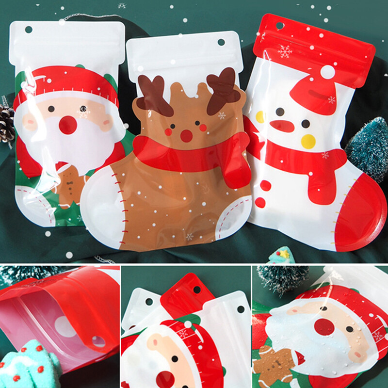 12/24db karácsonyi zokni formájú ajándéktáskák karácsonyi ajándékok cipzáros csomagoló táska visszazárható jávorszarvas ajándék dekortáskák karácsonyi dekoráció