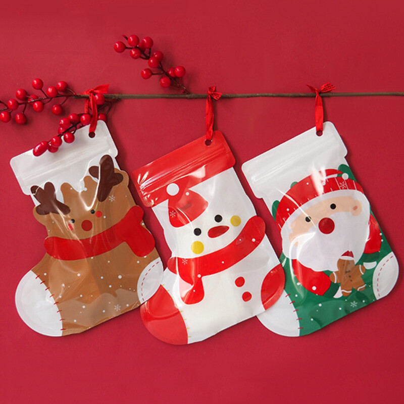 12/24db karácsonyi zokni formájú ajándéktáskák karácsonyi ajándékok cipzáros csomagoló táska visszazárható jávorszarvas ajándék dekortáskák karácsonyi dekoráció