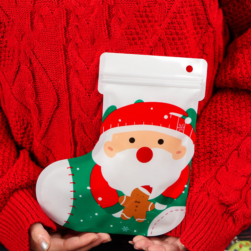 12/24db karácsonyi zokni formájú ajándéktáskák karácsonyi ajándékok cipzáros csomagoló táska visszazárható jávorszarvas ajándék dekortáskák karácsonyi dekoráció