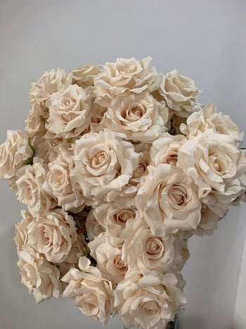 7 Heads Roses Bouquet Artificial Flower Beige Ivory Vintage Rose Μεγάλο Μέγεθος Τριαντάφυλλο Σαλόνι Dry Flower Διακόσμηση Γάμου