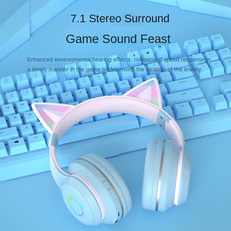 2024-es új Macaroon Cat fülek fényes fejre szerelhető zene Bluetooth vezeték nélküli fejhallgató játék élő verseny Csúcskategóriás fülvédős fejhallgató