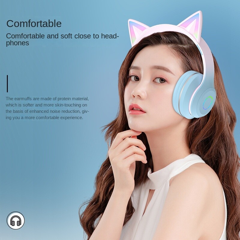 2024-es új Macaroon Cat fülek fényes fejre szerelhető zene Bluetooth vezeték nélküli fejhallgató játék élő verseny Csúcskategóriás fülvédős fejhallgató