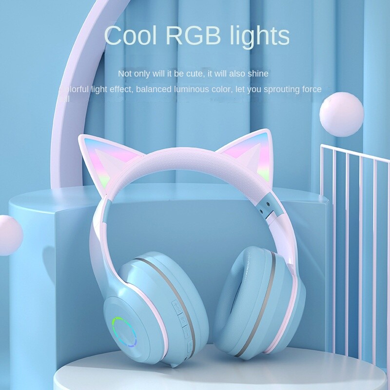 2024-es új Macaroon Cat fülek fényes fejre szerelhető zene Bluetooth vezeték nélküli fejhallgató játék élő verseny Csúcskategóriás fülvédős fejhallgató