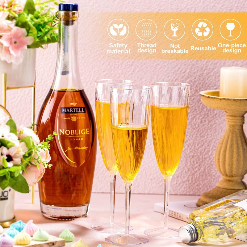 8vnt plastikinės šampano fleitos vienkartinės vyno taurės daugkartinio naudojimo kokteilių puodeliai gimtadienio šventės vestuvės skrudinimas gerti šampaną