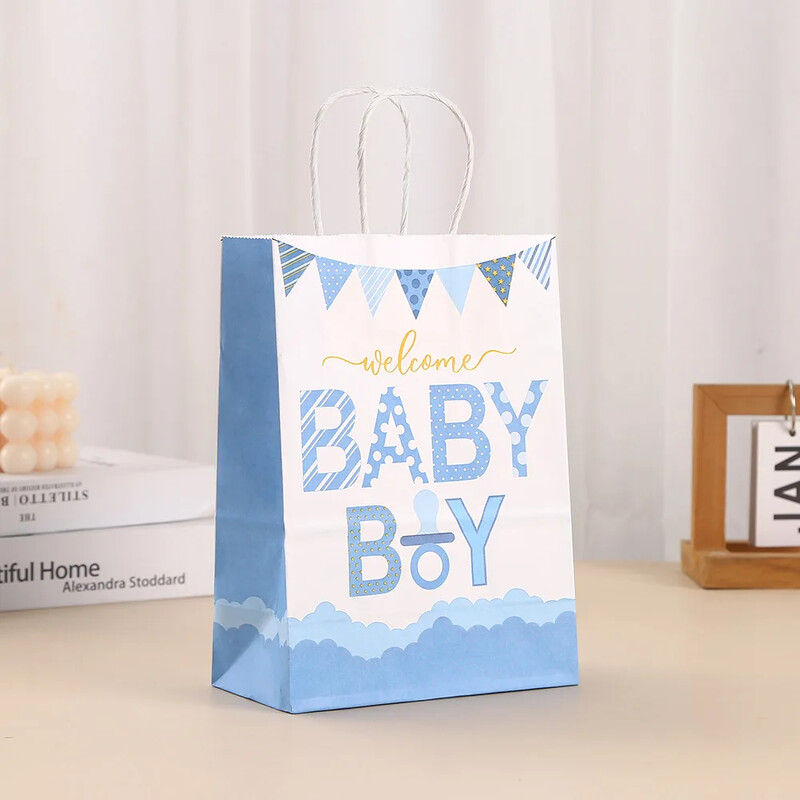 6 bucăți drăguț gender dezvăluie tema hârtie ambalare cadou sac bomboane biscuiți pungă pentru bun venit Baby Boy Baby Shower petrecere de naștere decorare