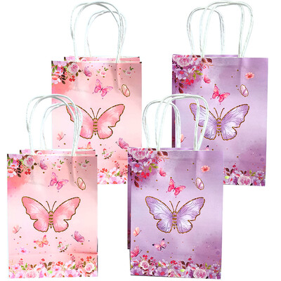 4/8/12/16/20db Butterfly Party ajándéktasakok Színes papírzacskók Csemegetáskák Gyerekek Pillangós Születésnapi Party Dekorációs Kellékek Szívesség