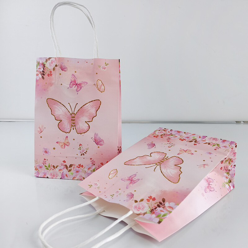 4/8/12/16/20db Butterfly Party ajándéktasakok Színes papírzacskók Csemegetáskák Gyerekek Pillangós Születésnapi Party Dekorációs Kellékek Szívesség