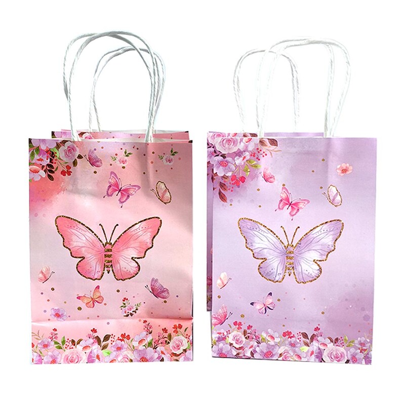 4/8/12/16/20db Butterfly Party ajándéktasakok Színes papírzacskók Csemegetáskák Gyerekek Pillangós Születésnapi Party Dekorációs Kellékek Szívesség