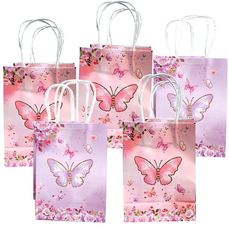 4/8/12/16/20db Butterfly Party ajándéktasakok Színes papírzacskók Csemegetáskák Gyerekek Pillangós Születésnapi Party Dekorációs Kellékek Szívesség