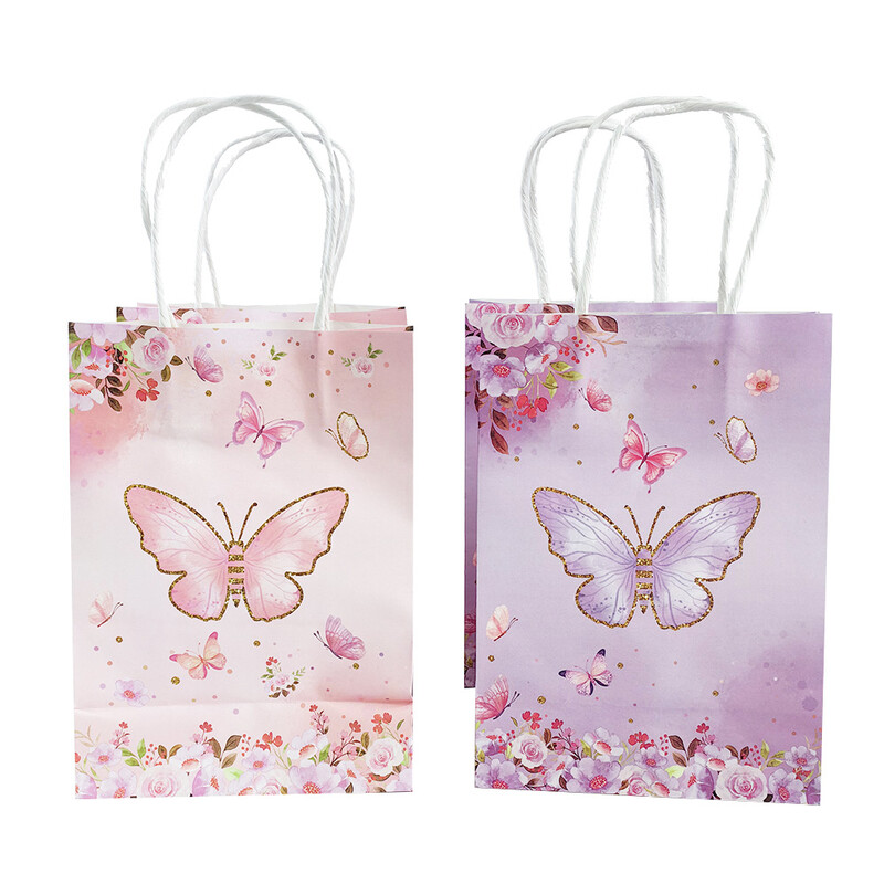 4/8/12/16/20db Butterfly Party ajándéktasakok Színes papírzacskók Csemegetáskák Gyerekek Pillangós Születésnapi Party Dekorációs Kellékek Szívesség