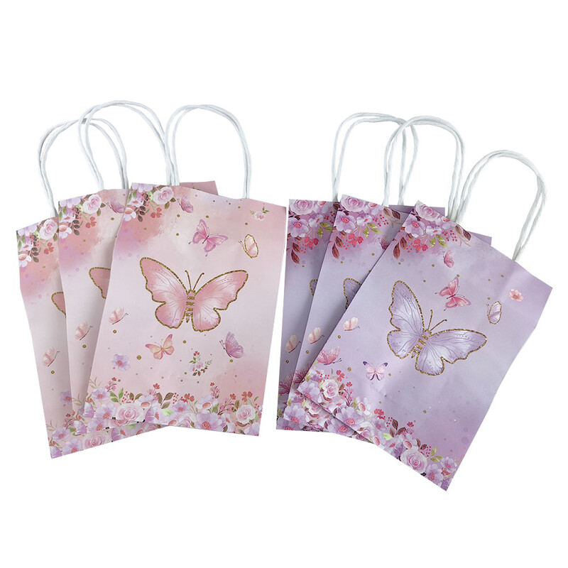 4/8/12/16/20db Butterfly Party ajándéktasakok Színes papírzacskók Csemegetáskák Gyerekek Pillangós Születésnapi Party Dekorációs Kellékek Szívesség