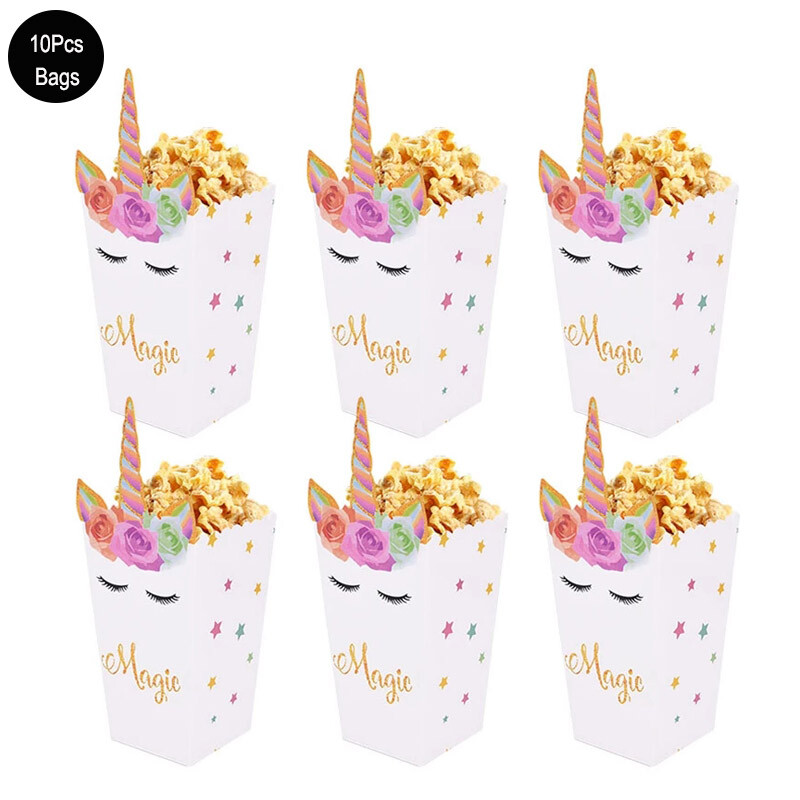 Papierová darčeková krabička s jednorožcovou tematikou, cukríky, sušienky, balenie, krabica na popcorn, deti, jednorožec, narodeninové dekorácie, detská sprcha, svadba