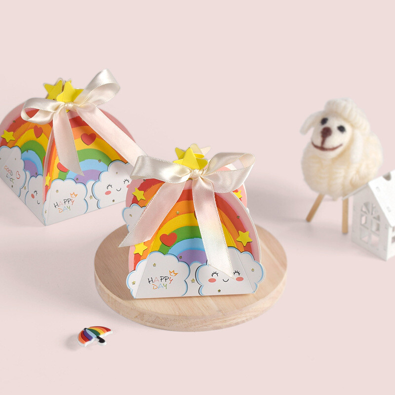 10 bucăți de desene animate curcubeu nor cutie de bomboane de ciocolată cutie de ambalare cadou cu panglică pentru copii, băiat, fată, ziua de naștere, decorațiuni de petrecere pentru baby shower