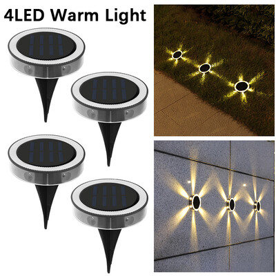 4Pack saulės šviestuvai lauke, LED sieninė lempa vandeniui atsparus kraštovaizdžio apšvietimas, vejos lempa, skirta Garden Patio Pathway Lawn Yard Deck