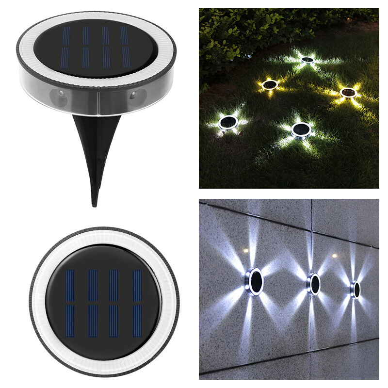 4Pack saulės šviestuvai lauke, LED sieninė lempa vandeniui atsparus kraštovaizdžio apšvietimas, vejos lempa, skirta Garden Patio Pathway Lawn Yard Deck