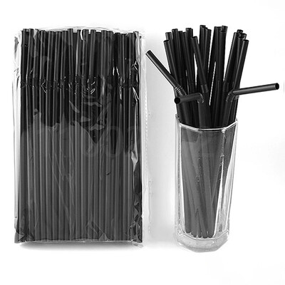 100 vnt. juodi plastikiniai šiaudeliai geriami vienkartiniai Rietjes 21 cm ilgio lankstūs kokteilių šiaudeliai, skirti virtuvės gėrimų priedams