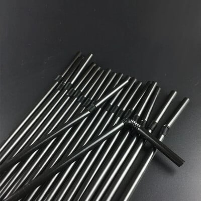 100 vnt. juodi plastikiniai šiaudeliai geriami vienkartiniai Rietjes 21 cm ilgio lankstūs kokteilių šiaudeliai, skirti virtuvės gėrimų priedams