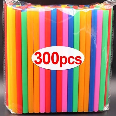 300/100 бр. Цветни сламки за еднократна употреба Пластмасова сламка за пиене на мляко Чай Сок Коктейл Сватба Рожден Ден Парти Декор Консумативи