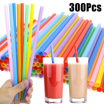 300 komada šarenih plastičnih slamki za jednokratnu upotrebu, širokih/tankih slamki za piće, slamke za sok od mliječnog čaja, slamke za piće za koktele, kuhinjski dodaci