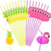 50db eldobható szívószálak trópusi esernyők ananászlé koktél eldobható lé szívószál Hawaii parti dekoráció