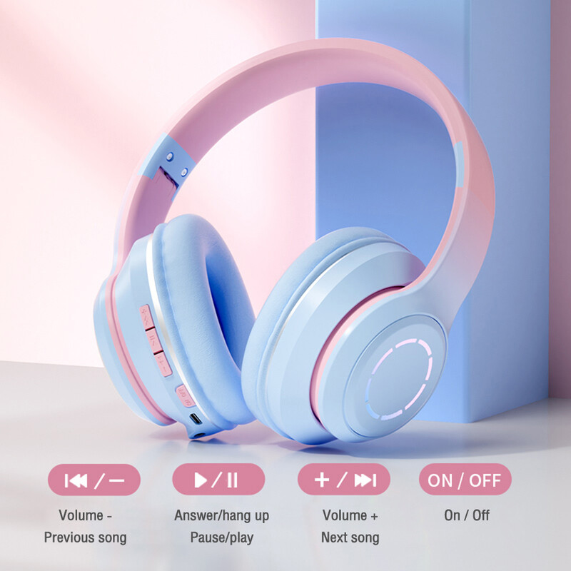 2023 Prechodové farby Bluetooth slúchadlá Bezdrôtové hudobné slúchadlá LED svetlo s mikrofónom Herné slúchadlá pre deti Krásne vianočné darčeky