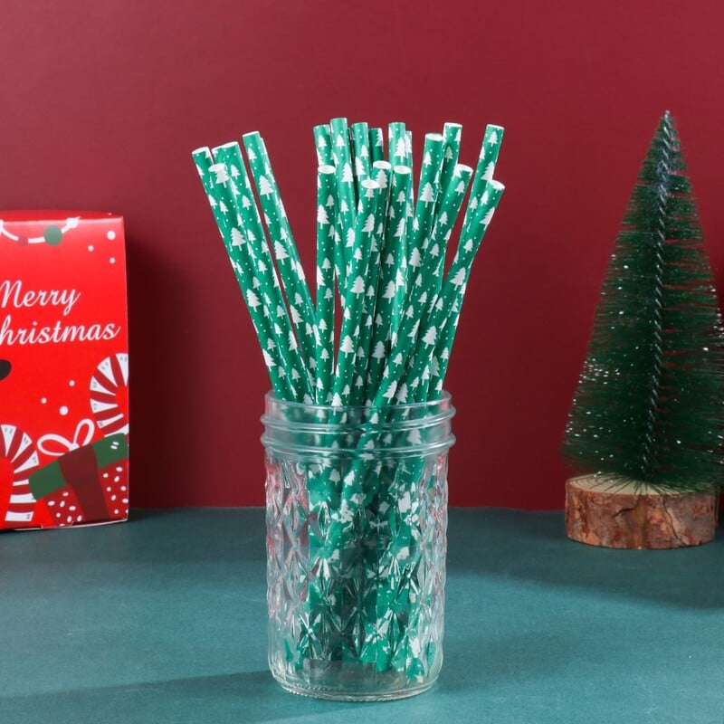 25vnt Namų virtuvės reikmenys vestuvėms vakarėlio reikmenys snaigė geriamasis šiaudelis kalėdinio popieriaus šiaudeliai vienkartiniai kalėdiniai papuošimai