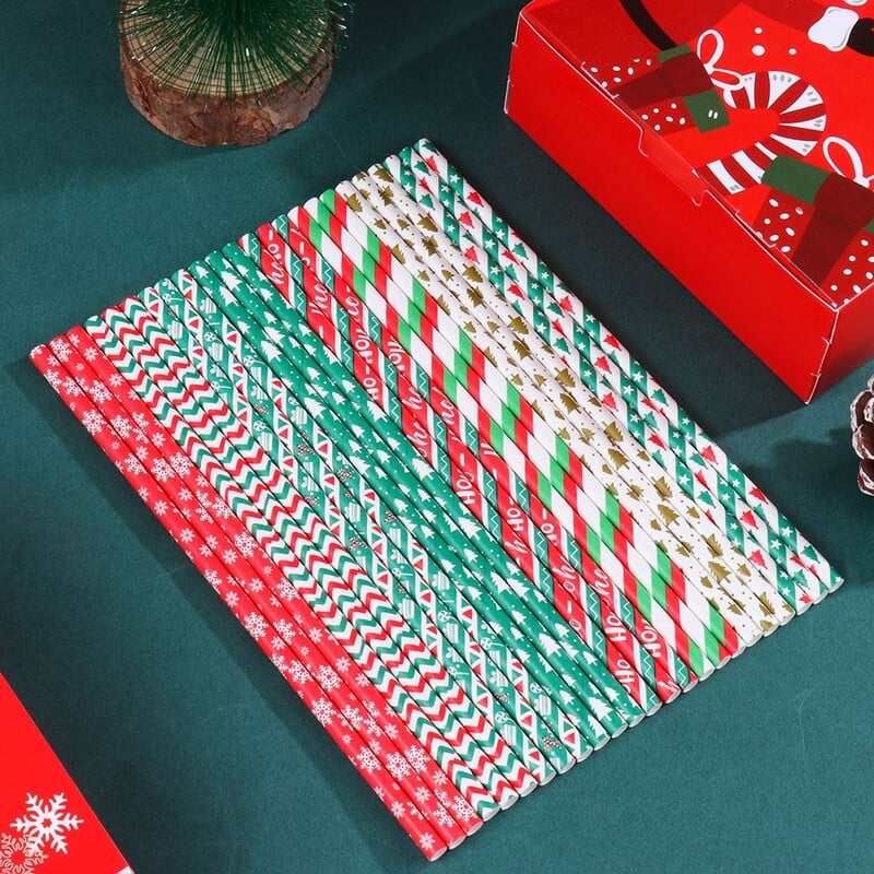 25vnt Namų virtuvės reikmenys vestuvėms vakarėlio reikmenys snaigė geriamasis šiaudelis kalėdinio popieriaus šiaudeliai vienkartiniai kalėdiniai papuošimai