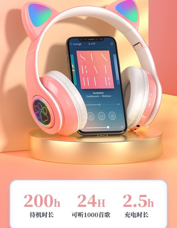 Bezdrôtové slúchadlá P47M s blikajúcim svetlom pre roztomilé mačky s ovládaním mikrofónu, LED stereo hudobná prilba, telefón, Bluetooth slúchadlá, darček