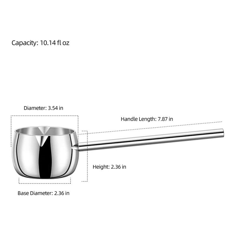 Mini sviesto šildytuvas su ilga rankena indukciniu pieno šildytuvo puodu mažas puodas SUS316 trijų sluoksnių nerūdijančio plieno (300 ml)
