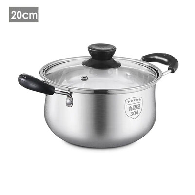 Virtuvė 304 Nerūdijančio plieno troškintuvas Pieno keptuvės sriubos indai Nelipni keptuvė su stikliniu dangteliu Virimo puodai