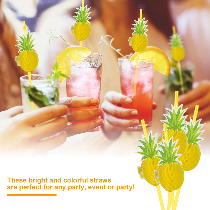 50 vnt Popierinis geriamojo šiaudelis 3D vaisių popieriaus šiaudeliai Ananasų Flamingo Dizaino Popieriaus Šiaudeliai Ekologiški perdirbami geriamieji šiaudeliai