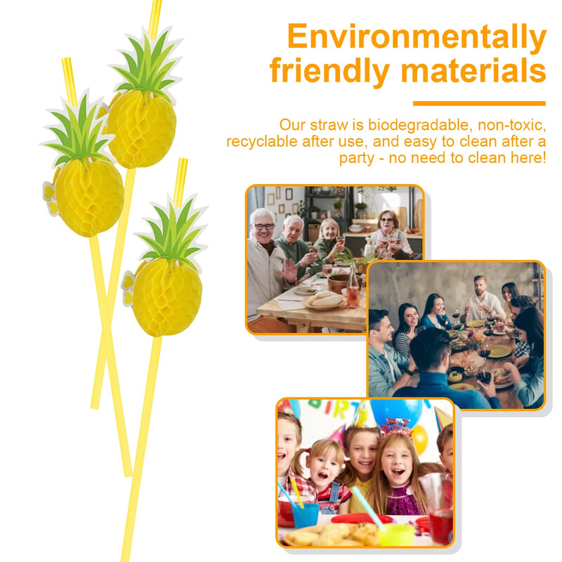 50 vnt Popierinis geriamojo šiaudelis 3D vaisių popieriaus šiaudeliai Ananasų Flamingo Dizaino Popieriaus Šiaudeliai Ekologiški perdirbami geriamieji šiaudeliai