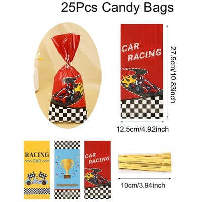 25/50 vnt. lenktyninių automobilių teminiai dovanų maišeliai, lenktyninių automobilių vakarėlių reikmenys saldainiams, dovanoms, gėrybėms, skanėstams berniukų gimtadienio vakarėliams.