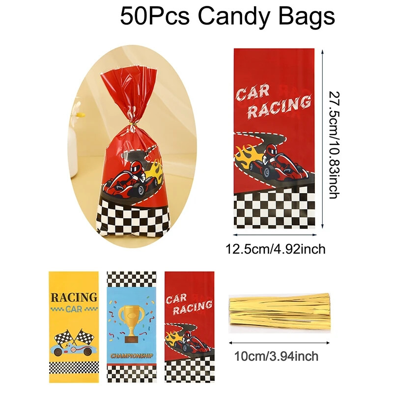 25/50 vnt. lenktyninių automobilių teminiai dovanų maišeliai, lenktyninių automobilių vakarėlių reikmenys saldainiams, dovanoms, gėrybėms, skanėstams berniukų gimtadienio vakarėliams.