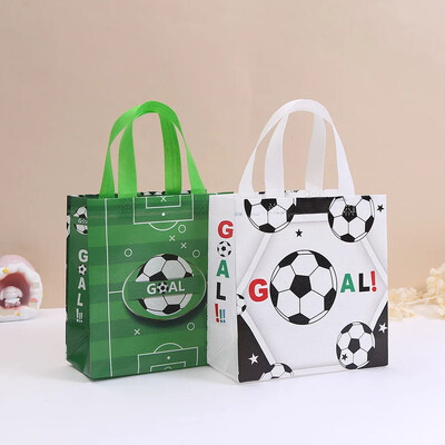 5Pcs Cartoon Football Gift Package Bag Sports Non-woven Shopping Tote Bag for Boy Soccer Theme Birthday Baby Shower Party Decor