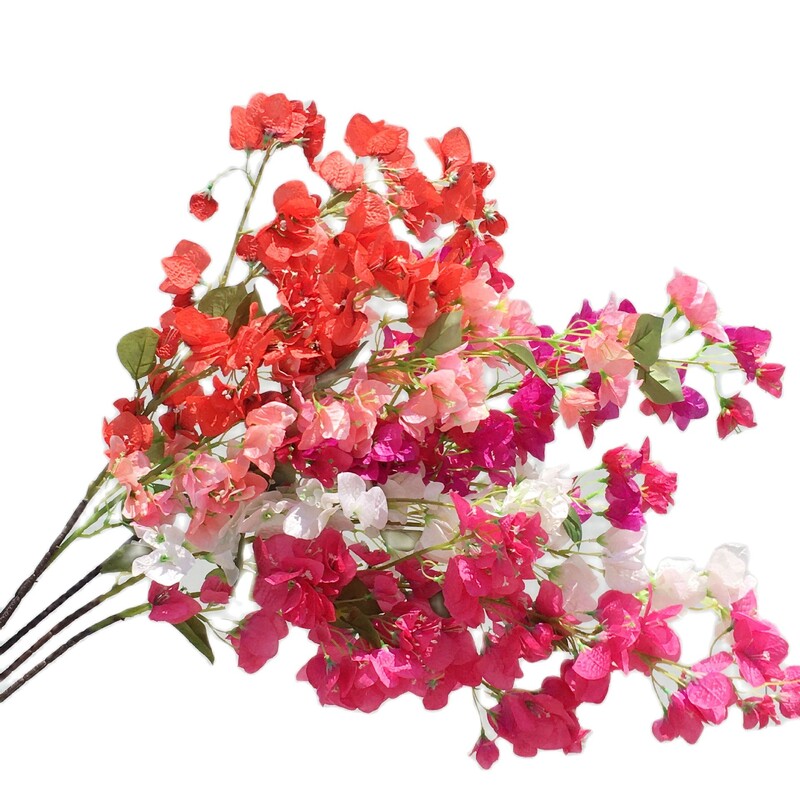 Jeden hodvábny stonka Bougainvillea glabra, umelý kvet Bougainvillea Spectabilis, konáre stromu pre svadobné kvetinové aranžmány